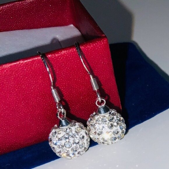 Sterling Silver Crystal Ball Drop Earrings - Picture 9 of 12